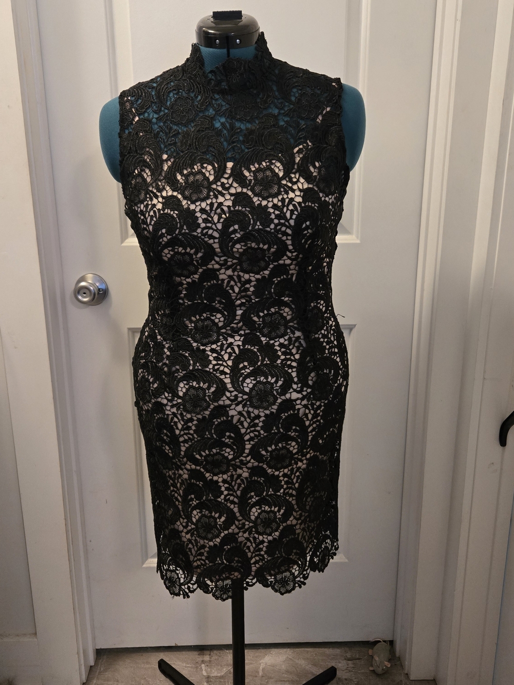 Gracia Black Lace Mini Dress with Nude Lining